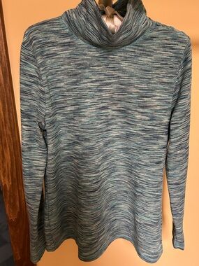 T by Talbots Large Blue Multitone Turtleneck Sweater